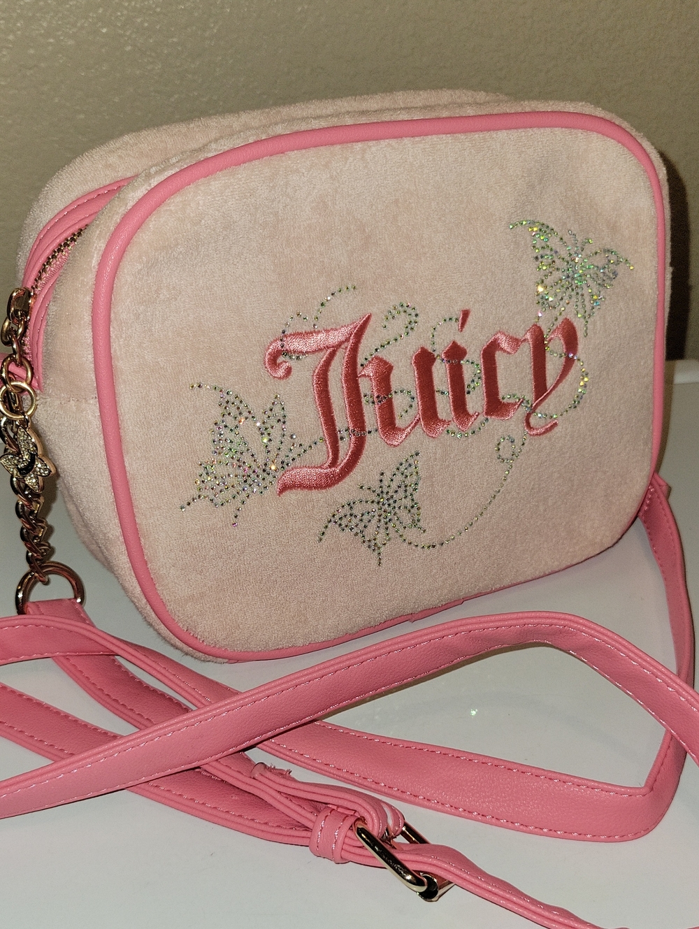 Juicy Couture Pink Butterfly Embroidered Crossbody Bag - Picture 2 of 6